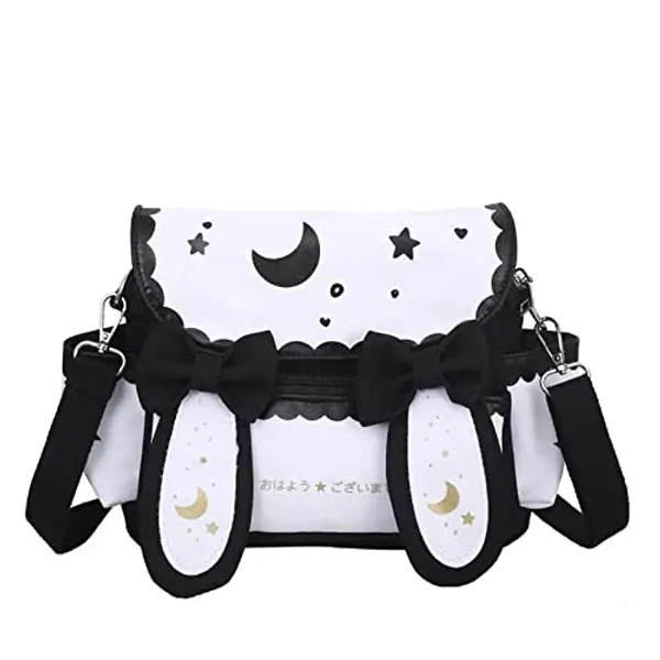 SUFUZEGA Japanese Kawaii Bunny Ear Backpack with Cute Manga Girl School Backpack Book Bag Satchel Student Teen JK (Small, Black)