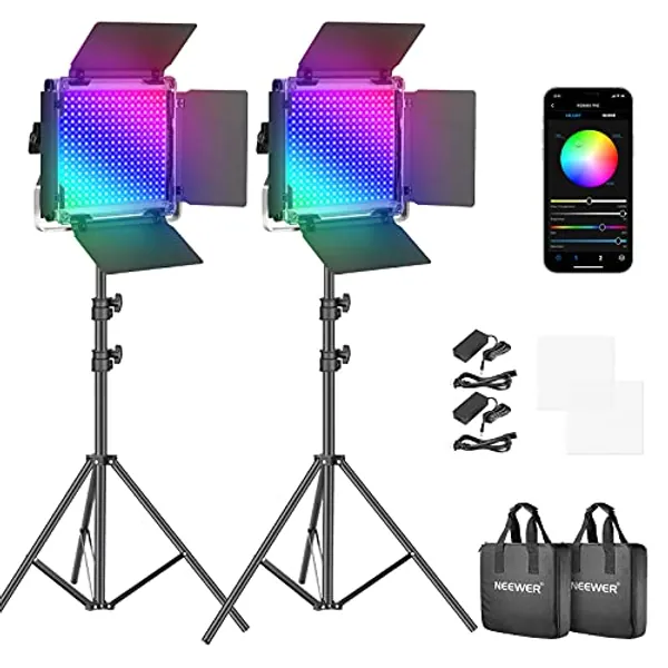 Neewer 2 Packs 660 PRO RGB LED Video Light with App Control Stand Kit, 360° Full Color, 50W Dimmable Bi-Color 3200K~5600K Video Lighting CRI 97+ for Gaming/Streaming/Zoom/YouTube/Webex/Photography