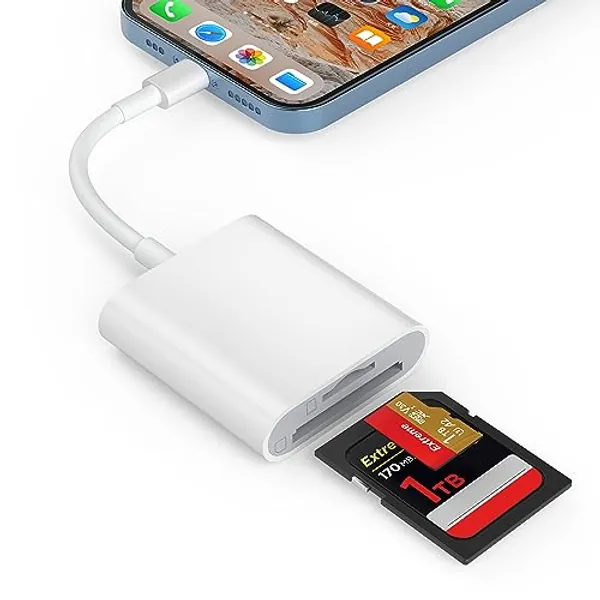 SZHAIYIJIN SD Card Reader for iPhone, Memory Card Reader with Dual Slot for SD/TF Card Plug and Play Trail Game Camera SD Card Viewer Lightning to MicroSD Card Camera Adapter for iPad No App Required