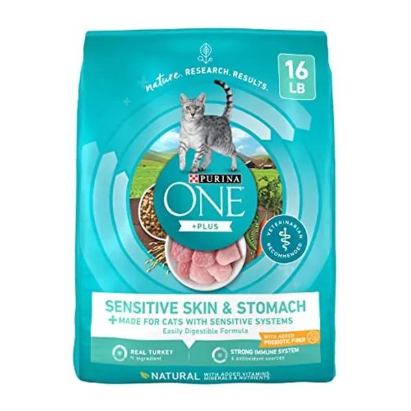 Purina ONE Sensitive Stomach, Sensitive Skin, Natural Dry Cat Food, +Plus Sensitive Skin and Stomach Formula - 16 lb. Bag