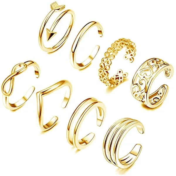 KOHOTA 12PCS 18K Gold Plated Adjustable Toe Rings for women Summer Beach Open Toe Rings Set Flower Arrow Tail Pinky Band Rings Barefoot Foot Jewelry