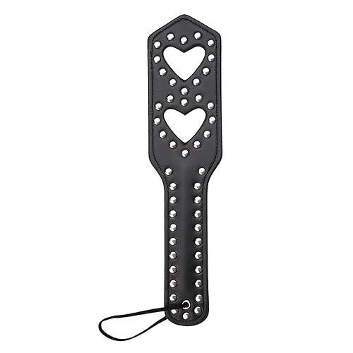 VENESUN Hearts Spanking Paddle for Adults, Quality Studded Faux Leather Paddles for Sex Play - Black-1