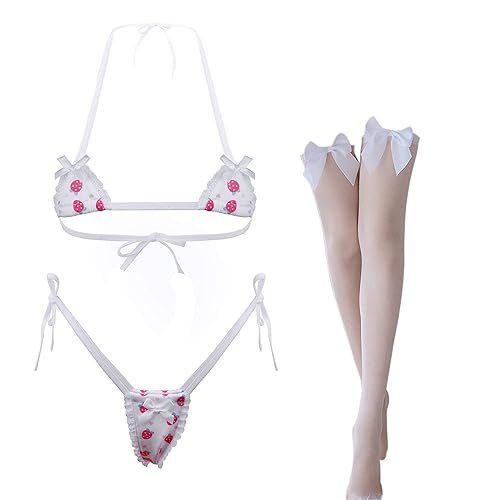 Sexy Cute Anime Lingerie for Women Kawaii Bra and Panty Set Japanese Cosplay Bikini Underwear - One Size - Strawberry Pink