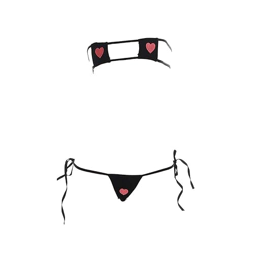 YOMORIO Sexy Micro bikini Suit Anime Bikini Cosplay Lingerie for Women Kawaii Bra and Panty Set Cute - Medium - Black