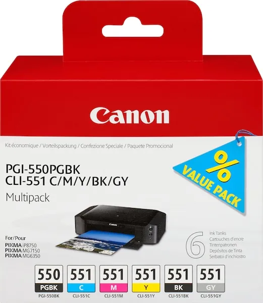 Canon CLI-551/PGI-550 Printer Ink (M, C, Y, BK, GY, PGBK)