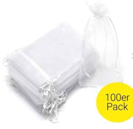 (100er Set) 7x9cm Organza Säckchen Deko Geschenk Beutel - Weiss