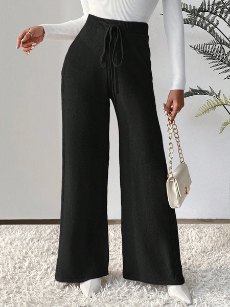 SHEIN LUNE Drawstring Waist Wide Leg Knit Pants