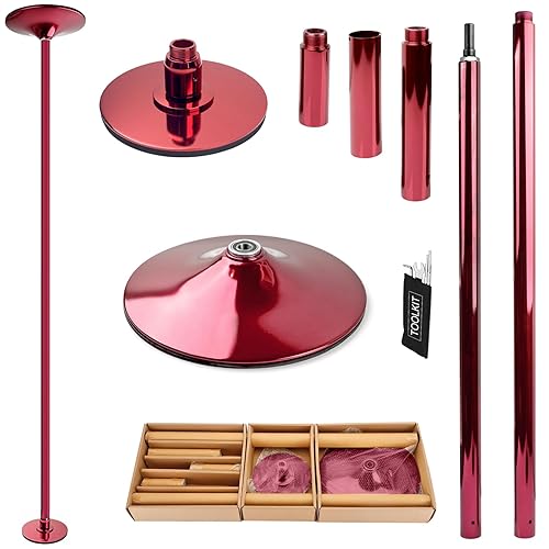 PRIOR FITNESS Premium Dance Pole Removable 45mm Spinning & Static Dancing Pole Heavy-Duty Steel Pole Dancing Pole, Adjustable Height Professional Grade Excellent for Home Exercise Club Gym - Burgundy