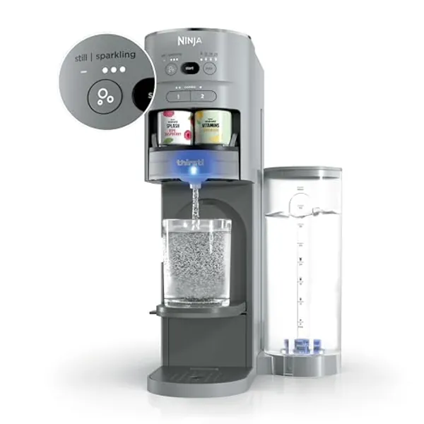 Ninja Thirsti Drink System, Soda Maker, Create Unique Sparkling & Still Drinks, Personalize Size & Flavor, Carbonated Water Machine, 60L CO2 Cylinder & Variety of Flavored Water Drops, Grey WC999AMZ