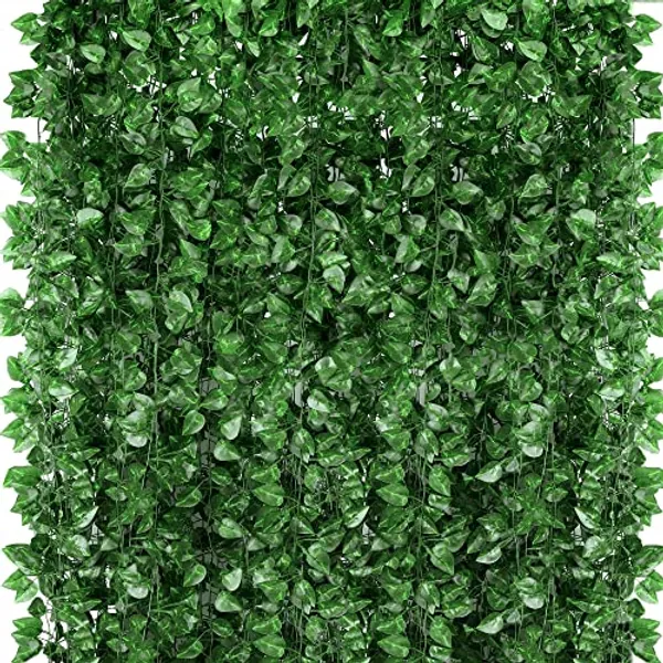 ZYIGYI 360 Feet 48 Pack Fake Greenery Hanging Garland, Ivy Leaf Plants, Vine Leaves, Fake Flowers Foliage for Bedroom Garden Wall Decor
