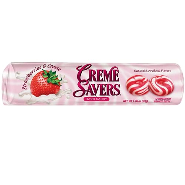 Creme Savers Strawberries and Creme Hard Candy | The Taste of Fresh Strawberries Swirled in Rich Cream | The Original Classic Creme Savers Brought To You By Iconic Candy | One Individual Roll