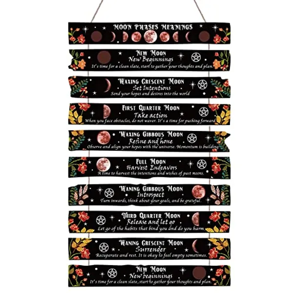 Tatuo Witchcraft Knowledge Sign Moon Decor Halloween Witch Decor Kitchen Witchery Sign Wizards Sign Celestial Decor Moon Phases Meanings Plaque Vintage Wall Decor Home Party Supplies Colorful