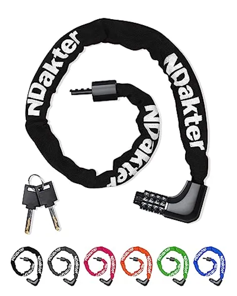 NDakter Bike Lock,Bike Chain Lock with 2 Ways to Unlock,4 Digit Combination Heavy Duty Anti-Theft Bicycle Lock with 2 Keys,3.2Ft High Security Scooter Locks for Ebike,Electric,Motorcycle,Door