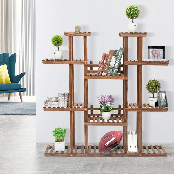 Indoor Plant Shelf Multi Layering Pine Wood Home Decor Stand