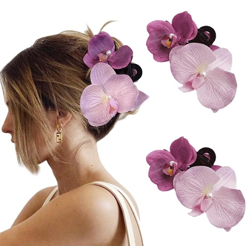 2Pcs Purple Orchid Claw Clips