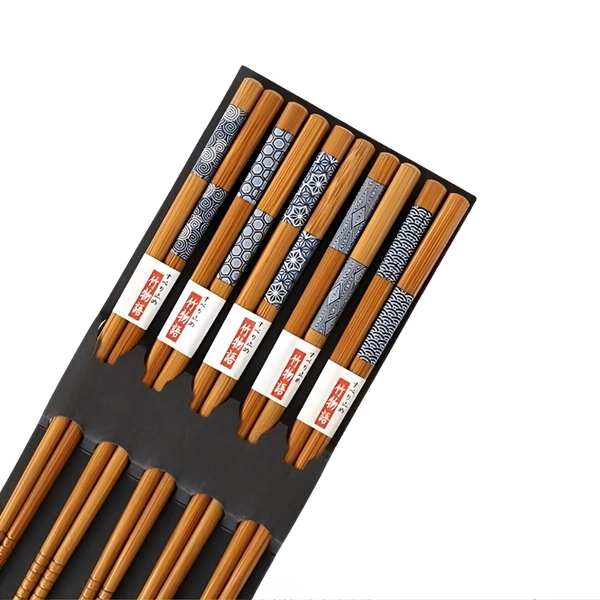 Reusable Bamboo Japanese Natural Wood Chopsticks 5 Pair Set