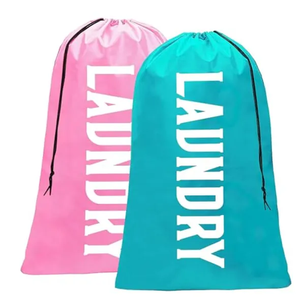 Fiodrmy 2 Pack XL Laundry Bag, Machine Washable Dirty Clothes Organizer, Large Enough to Hold 4 Loads of Laundry, Easy Fit a Laundry Basket (Pink+Blue, 24" x 36")