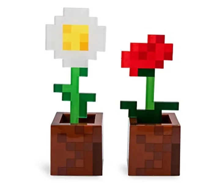 Ukonic Minecraft Daisy and Poppy Flower Pot Mood Lights, Set of 2 | Nightstand Table Lamp with LED Light for Bedroom, Desk, Living Room | Home Decor Room Essentials | Video Game Gifts And Collectibles