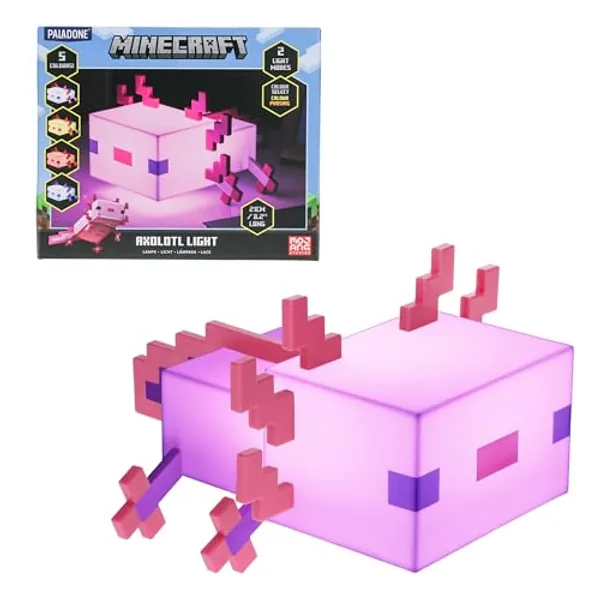 Paladone Minecraft Axolotl Light, Five Color Modes, Minecraft Lamp to Decorate Your Gaming Desk or Night Stand