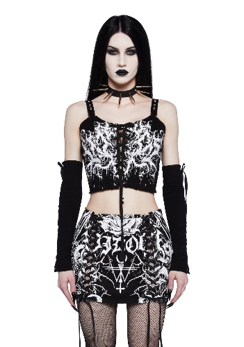 Rebel Uprising Corset Top And Arm Warmers Set | BLACK / Medium