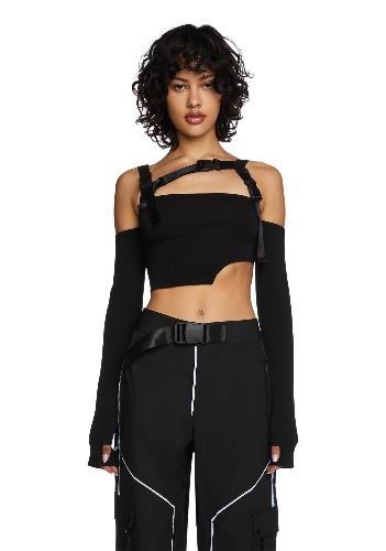 Shut Up Touch Me Strappy Crop Top | BLACK / Medium