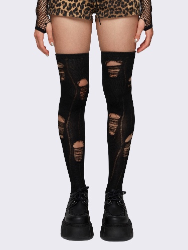 Shadow Ripped Thigh Highs | One Size / Black