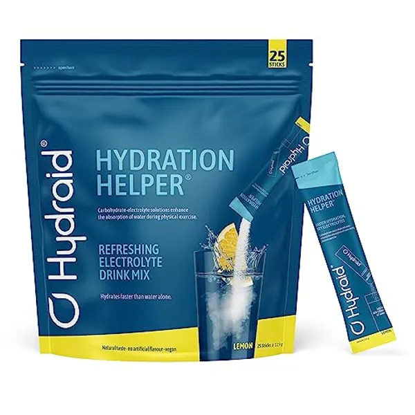 Hydraid Hydration Helper I Kohlenhydrat-Elektrolyt Pulver I verbesserte Wasseraufnahme I 25 Stück I Getränkepulver I Kalorienarm I Sport I Zitrone