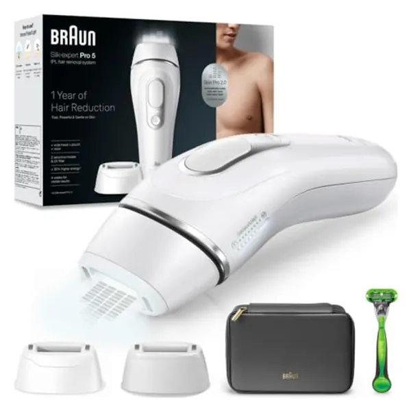 Braun IPL Silk Expert Pro 5 Haarentfernungsgerät Herren, sichtbare Haarentfernung, Designed In Germany, Gillette Rasierer, Alternative zu Laser Haarentfernung Mann, PL5145, weiß/silber