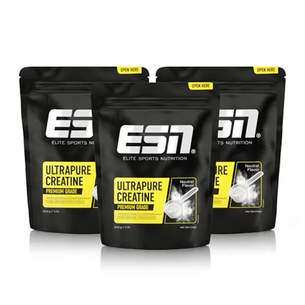 ESN Ultrapure Creatine Monohydrate, 3 x 500 g, 426 Portionen, Kreatin Pulver, Support für Muskelaufbau, Performance und Gehirnleistung, mikrofein & perfekt löslich, vegan - made in Germany