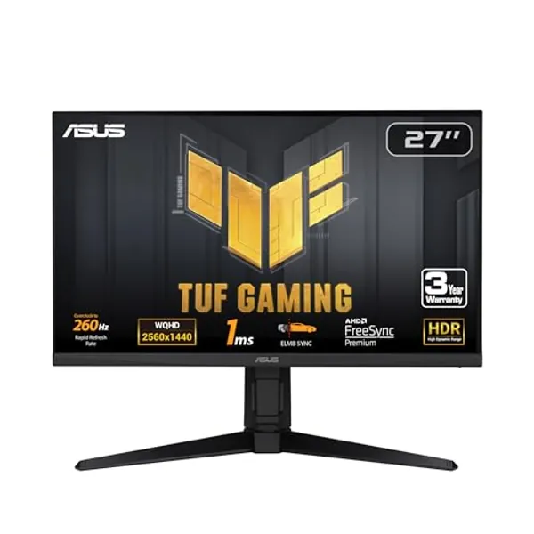 ASUS TUF Gaming 27” 1440P Gaming Monitor (VG27AQML1A) - QHD (2560 x 1440), 260Hz, 1ms, Fast IPS, Extreme Low Motion Blur Sync, G-SYNC compatible, FreeSync Premium, Variable Overdrive, DisplayHDR 40