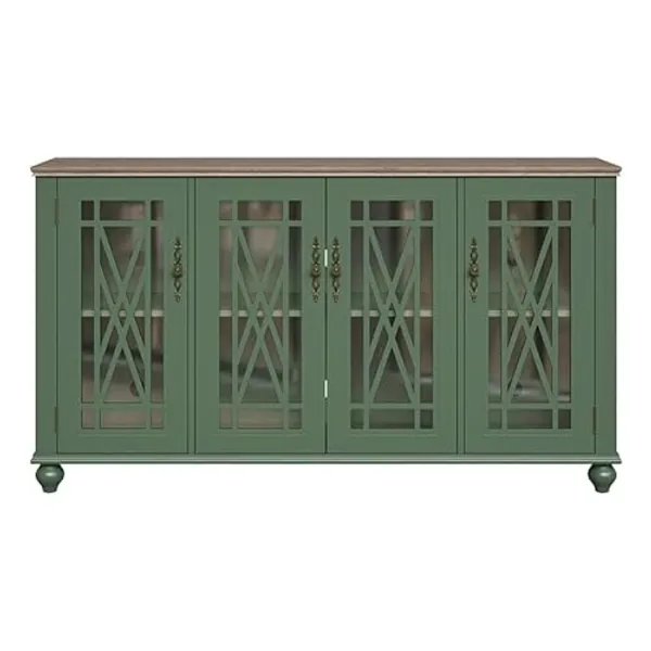 LIVILAND 63" Vintage Style Wood Kitchen Accent Buffet Sideboard Cabinet - Green