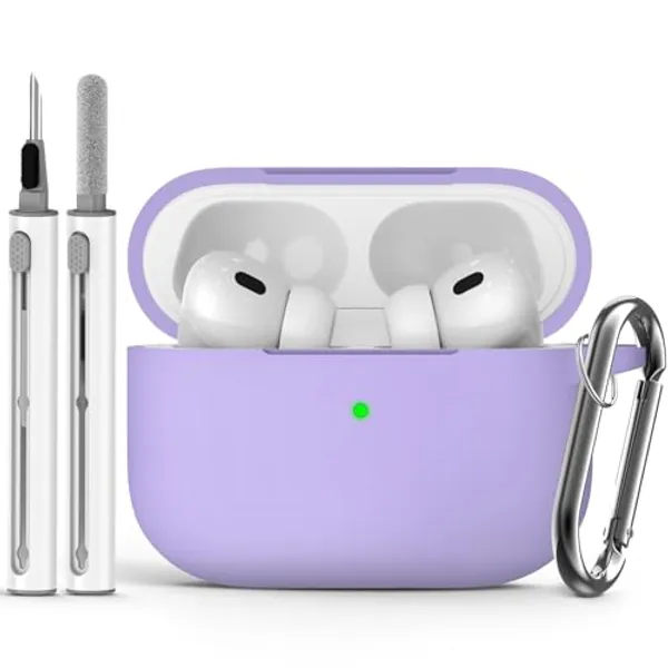 Ljusmicker AirPods Pro Case Cover with Cleaner Kit,Soft Silicone Protective Case for Apple AirPod Pro 2nd/1st Generation Case for Women Men,AirPods Pro 2/Pro Case Accessories with Keychain-Purple
