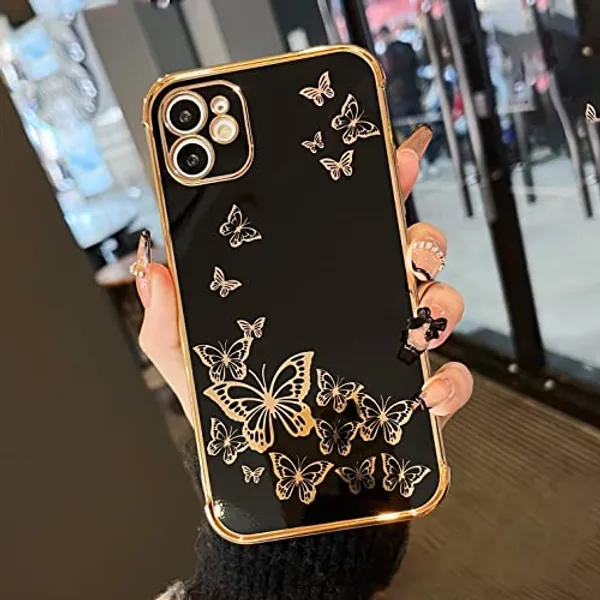 ZTOFERA for iPhone 11 Case, Protective Case for Women Cute Electroplated Butterfly Gold Edge Shockproof Slim Soft TPU Bumper Girls Men Phone Cover for iPhone 11 (6.1"), White