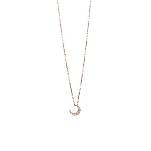 Crescent Moon Necklace Gold With Diamonds - 14K Rose Gold