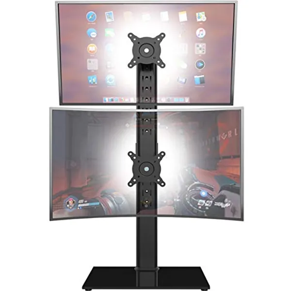 Dual Monitor Stand - Vertical Stack Screen Free-Standing Monitor Riser Fits Two 13 to 34 Inch Screen with Swivel, Tilt, Height Adjustable, Holds One (1) Screen Up to 44Lbs