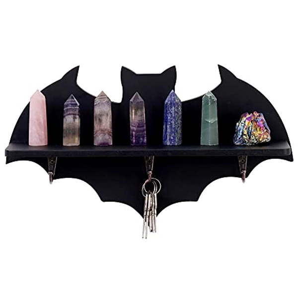 YJGYP9F Gothic Bat Shelf Crystal Shelf Coffin Shelf-Spooky Floating Shelves Goth Decor Shelf-Wooden Gothic Decor for Home-Black Hanging Wooden Shelf for Wall-Witchy Room Decor for Crystal Keys