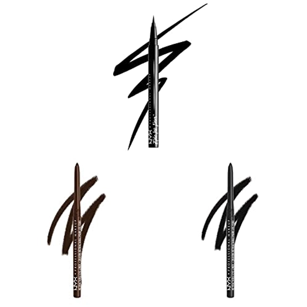 NYX PROFESSIONAL MAKEUP Epic Ink Liner, Waterproof Liquid Eyeliner-Black, Vegan Formula & Mechanical Eyeliner Pencil, Brown & Mechanical Eyeliner Pencil, Black
