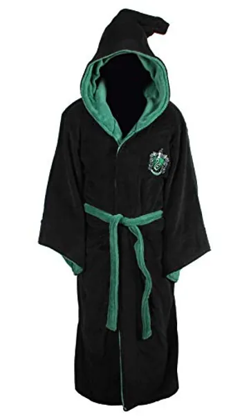 Groovy Uk Harry Potter Slytherin Men's Fleece Hooded Bathrobe, One Size, Black/Green