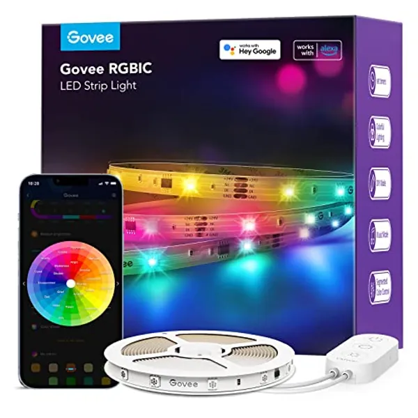 Govee RGBIC Alexa LED Strip Light 32.8ft, Smart WiFi LED Lights Work with Alexa and Google Assistant, Segmented DIY, Music Sync, Color Changing LED Strip Lights for Room, Kitchen, Desk, Holiday