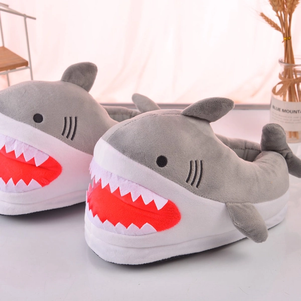 Plush Shark Slippers Gray Shark Indoor Slippers Housewarming Gifts