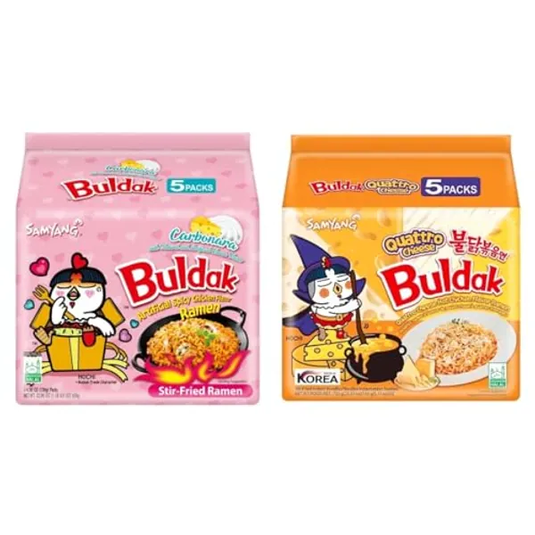 Samyang Buldak Spicy Ramen, Hot Chicken Ramen, Korean Stir-Fried Instant Noodle, Quattro Cheese and Carbo, (Pack of 10)