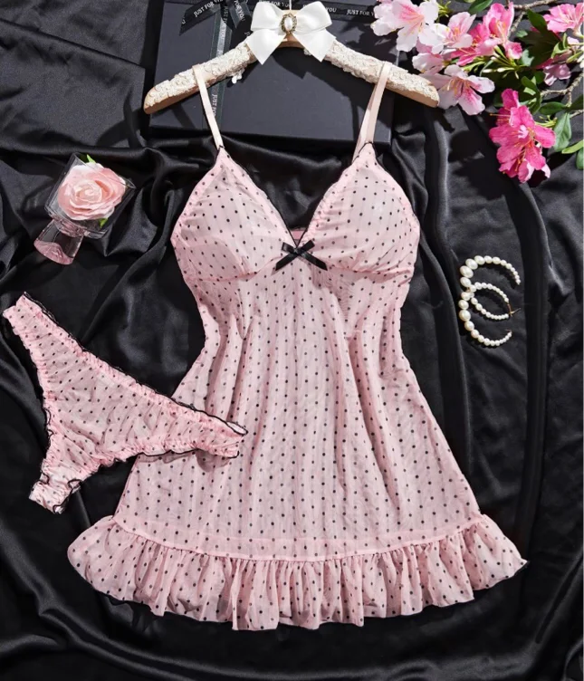 Women's Elegant Polka Dot Pajama Set, Soft Comfortable High Elasticity - TikTok Shop