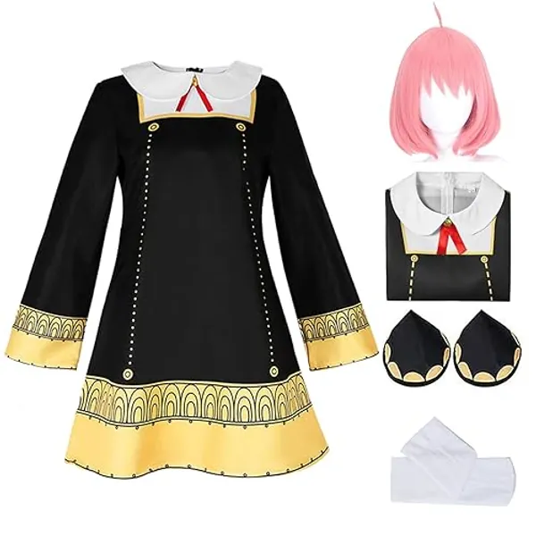 Antsparty Anya Cosplay Costume Anya Forger Outfits with Wig Headpiece Socks Halloween Carnival Party Anya Costume for Women Girls