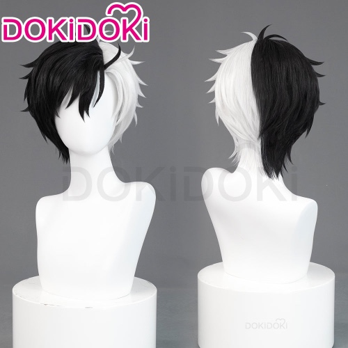 【Ready For Ship】DokiDoki Anime Wind Breaker Cosplay Haruka Sakura Wig Short Straight Black White Hair | Wig Only-Ready For Ship