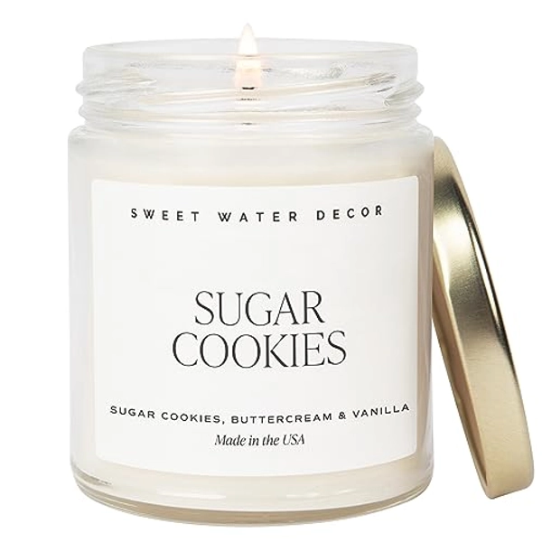 Sweet Water Decor Sugar Cookies Candle | Sugar Cookies, Vanilla, and Buttercream Scents | Christmas Candles and Decor for Home | 9oz. Clear Jar Soy Candle, Made in the USA