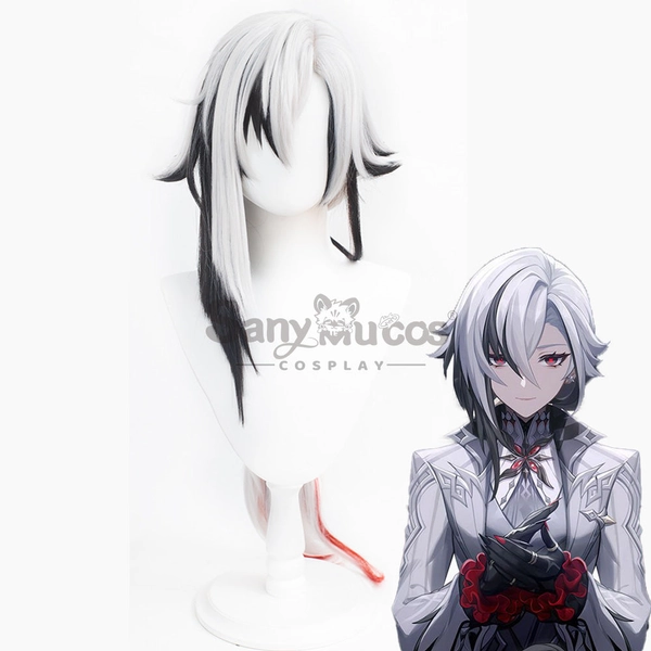 【In Stock】Genshin Impact Fatui Cosplay Wig The Knave Arlecchino Black and White Short Wig