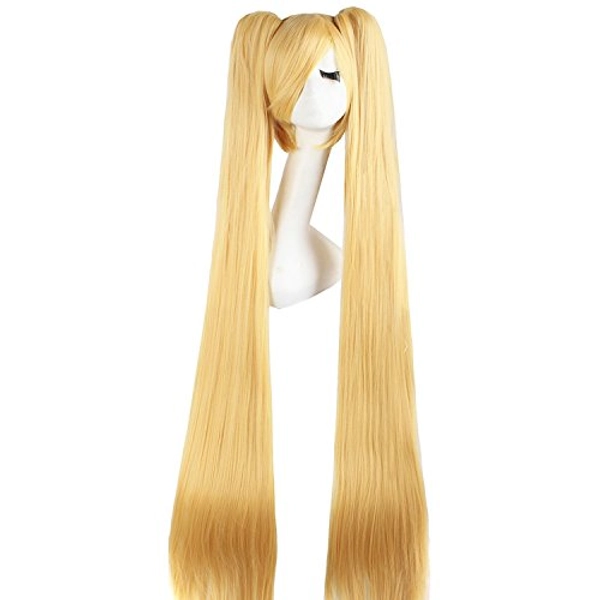 MapofBeauty 2 Ponytails Straight Long Party Costume 120cm Cosplay Wig (Orange Yellow)