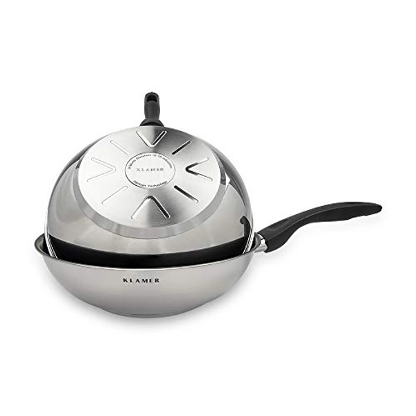 KLAMER Profi Edelstahl-Wok 28 cm Induktion Premium Beschichtung