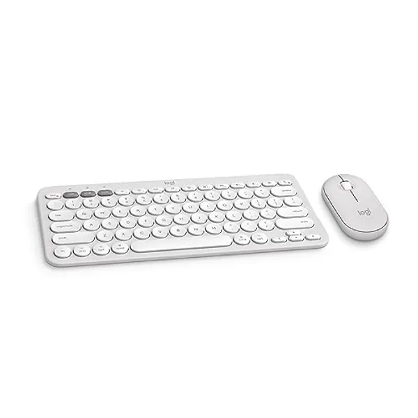 Logitech Pebble 2 Combo for Mac, Wireless Keyboard and Mouse, Slim, Quiet and Portable, Customizable, Bluetooth Mouse and Keyboard, Easy-Switch, for macOS, iPadOS - Tonal White