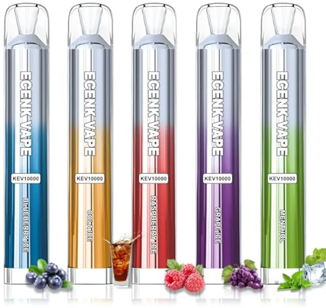 Pack of 5 Disposable Vape Pens, 4000 Puffs E Cigarette Vape Pens, Prefilled, Fruit Flavours, Starter Kit No Nicotine, Attached Dustproof Cover (Blueberry+Kola+Raspberry+Grape+Menthol)